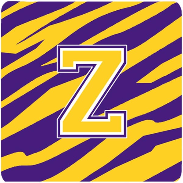 Carolines Treasures Monogram - Initial Z Tiger Stripe - Purple Gold Foam Coasters, 4PK - CJ1022-ZFC