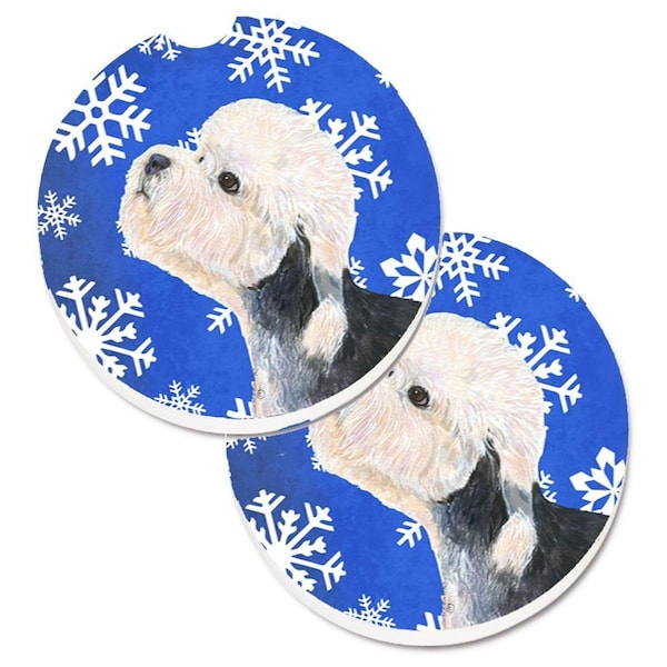 Carolines Treasures Dandie Dinmont Terrier Winter Snowflakes Holiday Cup Holder Car Coaster, 2PK - SS4641CARC