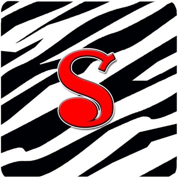 Carolines Treasures Monogram - Zebra Red Foam Coasters- Initial Letter S, 3.5 x 3.5 in., 4PK - CJ1024-SFC