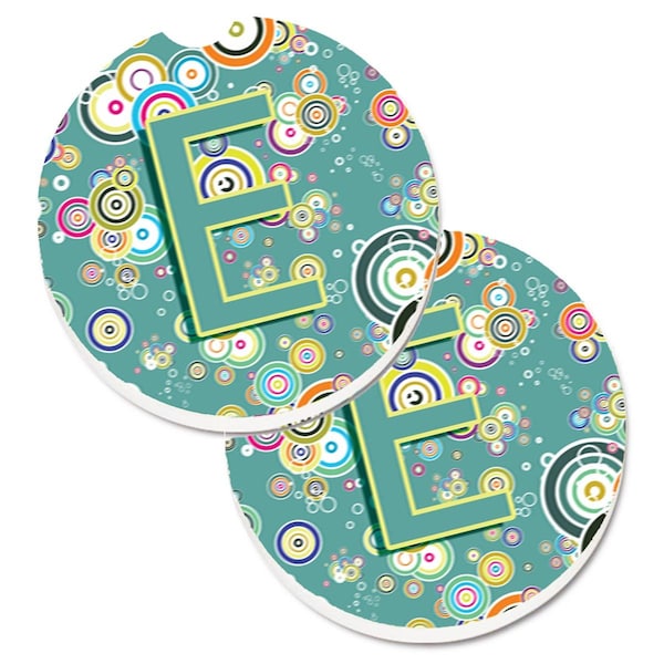 Carolines Treasures Letter E Circle Circle Teal Initial Alphabet Cup Holder Car Coaster, 2PK - CJ2015-ECARC