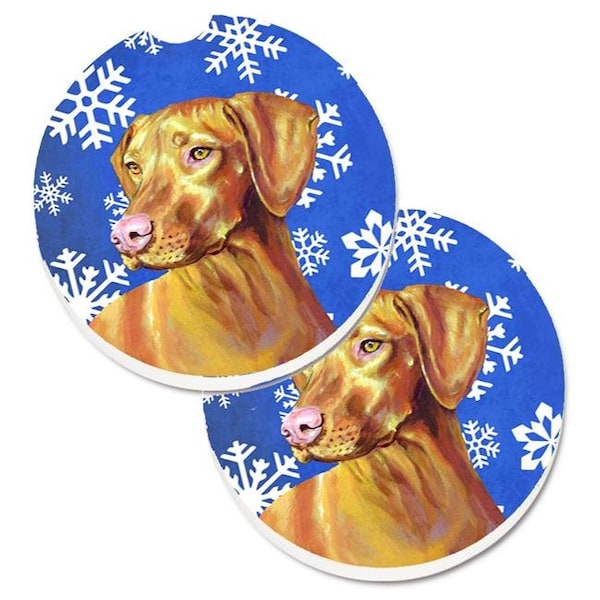 Carolines Treasures Carolines Treasures LH9280CARC Vizsla Winter Snowflakes Holiday Set of 2 Cup Holder Car Coaster - LH9280CARC