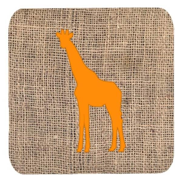Carolines Treasures Carolines Treasures BB1001-BL-OR-FC Giraffe Burlap And Orange Foam Coasters - Set 4; 3.5 x 3.5 In. - BB1001-BL-OR-FC