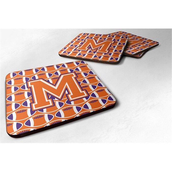 Carolines Treasures Letter M Football Orange, White and Regalia Foam Coaster - Set of 4 - CJ1072-MFC