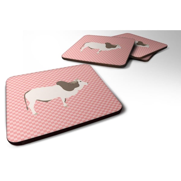Carolines Treasures Malvi Cow Pink Check Foam Coaster, Set of 4 - BB7830FC