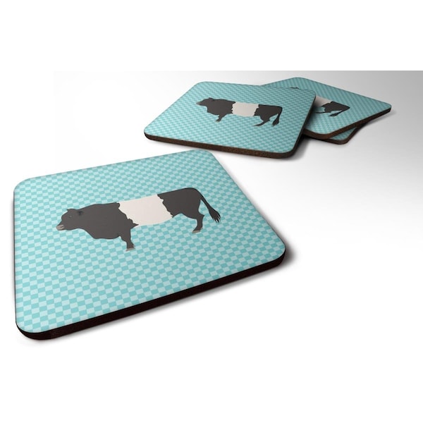 Carolines Treasures Belted Galloway Cow Blue Check Foam Coaster, Set of 4 - BB8005FC