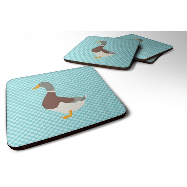 Carolines Treasures Saxony Sachsenente Duck Blue Check Foam Coaster, Set of 4 - BB8037FC