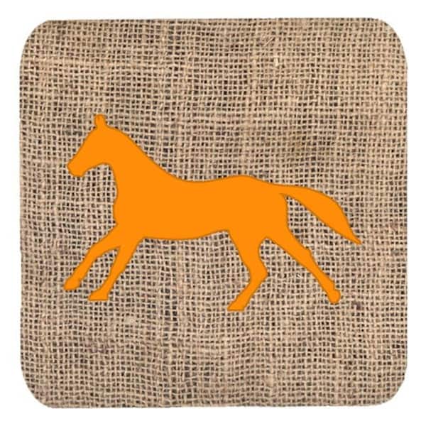 Carolines Treasures Carolines Treasures BB1003-BL-OR-FC Horse Burlap And Orange Foam Coasters - Set 4; 3.5 x 3.5 In. - BB1003-BL-OR-FC