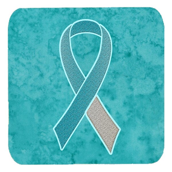 Carolines Treasures 3.5 x 3.5 In. Teal and White Ribbon for Cervical Cancer Awareness Foam Coasters, 4PK - AN1215FC