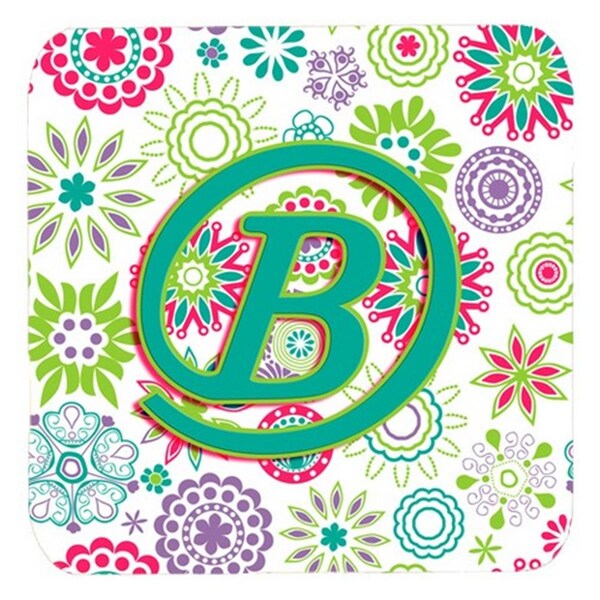 Carolines Treasures Letter B Flowers Pink Teal Green Initial Foam Coasters- Set of 4 - CJ2011-BFC