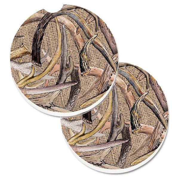 Carolines Treasures Carolines Treasures 8732CARC Deer Horns Set of 2 Cup Holder Car Coaster - 8732CARC