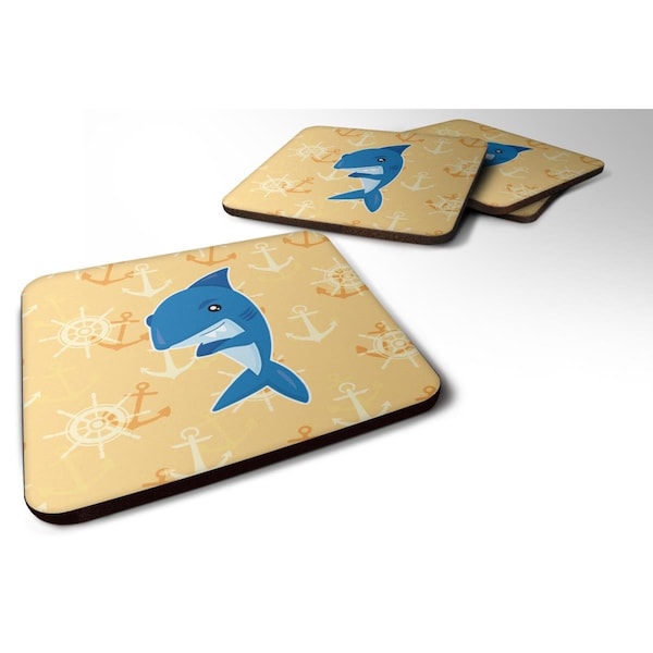Carolines Treasures Shark on Beige Nautical Foam Coasters - Set of 4 - BB6946FC