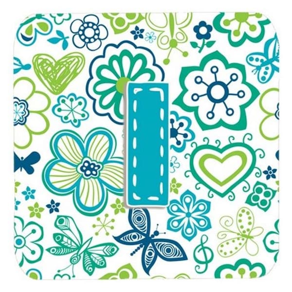 Carolines Treasures Carolines Treasures CJ2006-IFC Letter I Flowers And Butterflies Teal Blue Foam Coasters; Set Of 4 - CJ2006-IFC