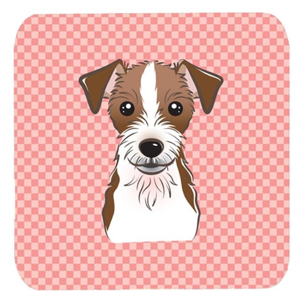 Carolines Treasures 3.5 x 3.5 In. Checkerboard Pink Jack Russell Terrier Foam Coasters, 4PK - BB1202FC