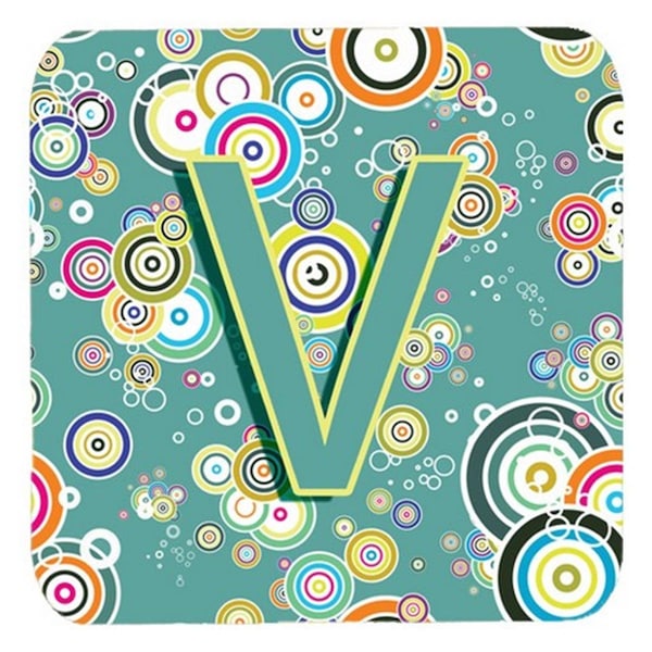 Carolines Treasures Letter V Circle Circle Teal Initial Alphabet Foam Coasters- Set of 4 - CJ2015-VFC