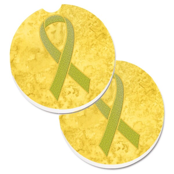 Carolines Treasures Yellow Ribbon for Sarcoma Bone or Bladder Cancer Awareness Cup Holder Car Coaster, 2PK - AN1203CARC