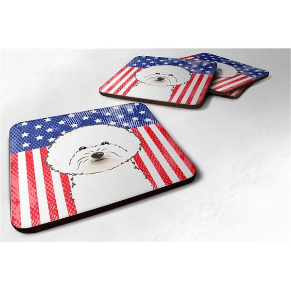 Carolines Treasures American Flag and Bichon Frise Foam Coaster, Set of 4 - BB2147FC