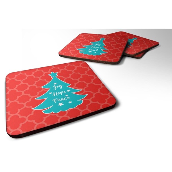 Carolines Treasures Christmas Tree Red Teal Foam Coasters - Set of 4 - BB6969FC