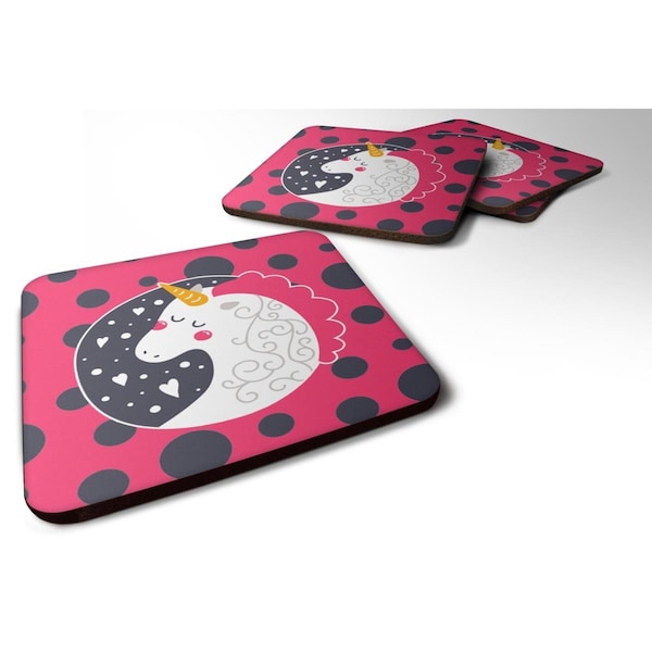 Carolines Treasures Unicorn Pink Polkadots Foam Coasters - Set of 4 - BB7136FC