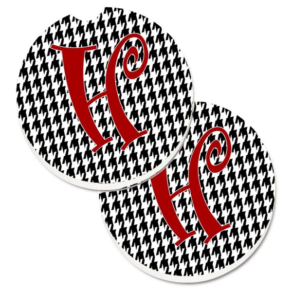 Carolines Treasures Monogram Initial H Houndstooth Black Cup Holder Car Coaster, 2PK - CJ1035-HCARC