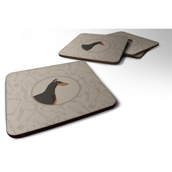 Carolines Treasures Doberman Pinscher in the Kitchen Foam Coasters - Set of 4 - CK2182FC