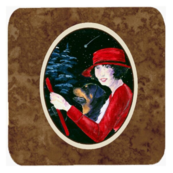 Carolines Treasures Lady Driving With Her Rottweiler Foam Coasters- Set of 4 - SS8551FC