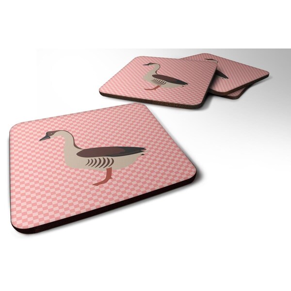 Carolines Treasures Chinese Goose Pink Check Foam Coaster, Set of 4 - BB7896FC