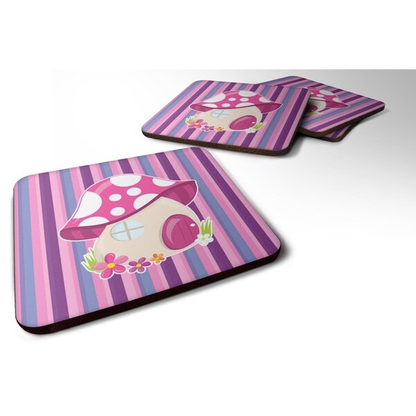 Carolines Treasures Fairy House Pink & Purple Foam Coasters - Set of 4 - BB6908FC