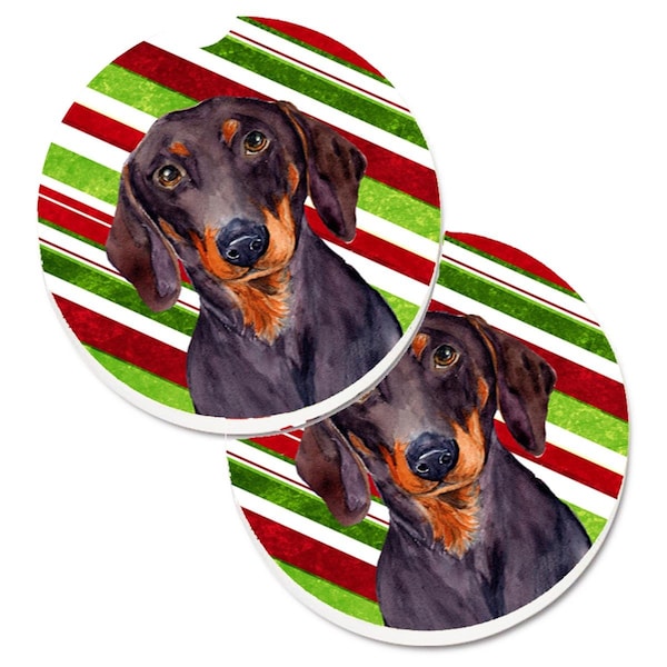Carolines Treasures Dachshund Candy Cane Holiday Christmas Cup Holder Car Coaster, 2PK - LH9223CARC
