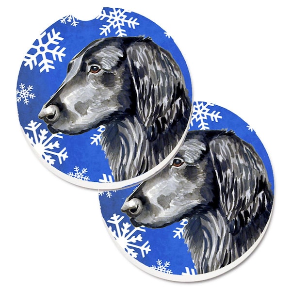 Carolines Treasures Flat Coated Retriever Winter Snowflakes Holiday Cup Holder Car Coaster, 2PK - LH9276CARC