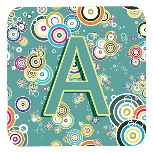 Carolines Treasures Letter A Circle Circle Teal Initial Alphabet Foam Coasters- Set of 4 - CJ2015-AFC