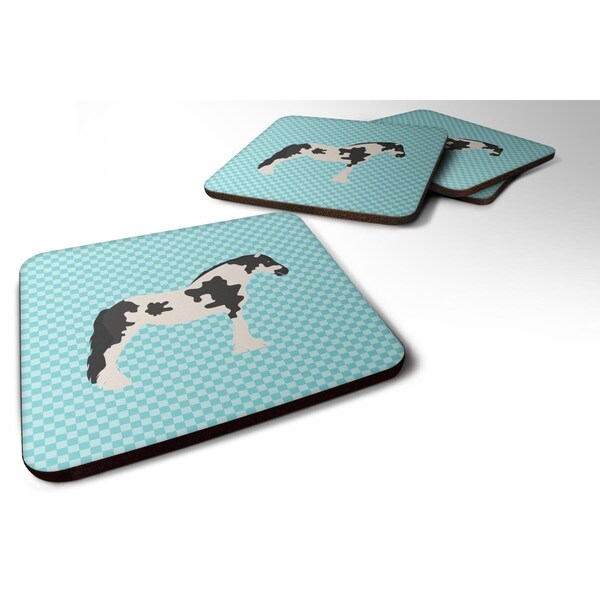 Carolines Treasures Cyldesdale Horse Blue Check Foam Coaster, Set of 4 - BB8086FC