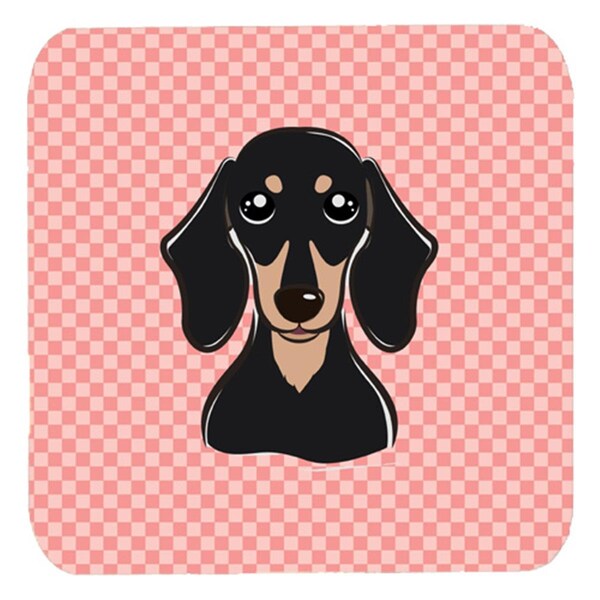 Carolines Treasures 3.5 x 3.5 In. Checkerboard Pink Smooth Black And Tan Dachshund Foam Coasters, 4PK - BB1215FC