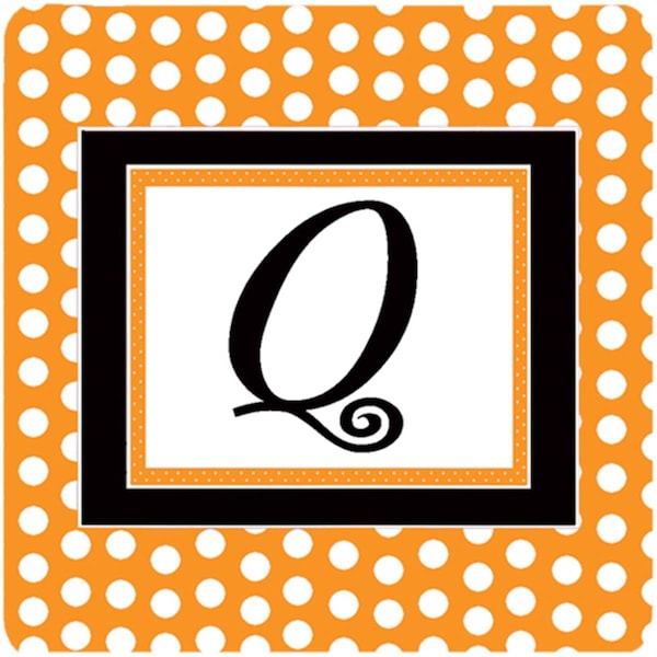 Carolines Treasures Set of 4 Monogram - Orange Polkadots Foam Coasters Initial Letter Q - CJ1033-QFC