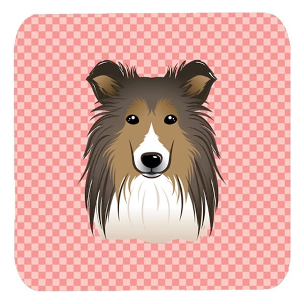 Carolines Treasures 3.5 x 3.5 In. Checkerboard Pink Sheltie Foam Coasters- Set of 4 - BB1242FC