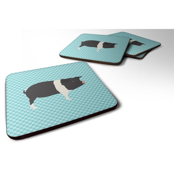 Carolines Treasures Hampshire Pig Blue Check Foam Coaster, Set of 4 - BB8113FC