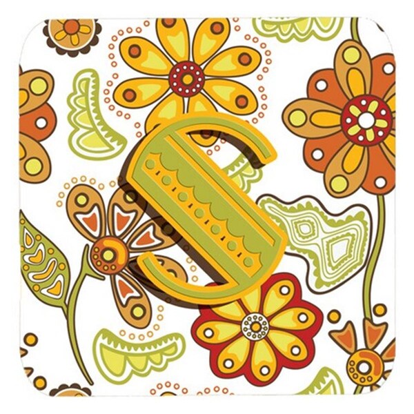Carolines Treasures Letter S Floral Mustard And Green Foam Coasters- Set of 4 - CJ2003-SFC
