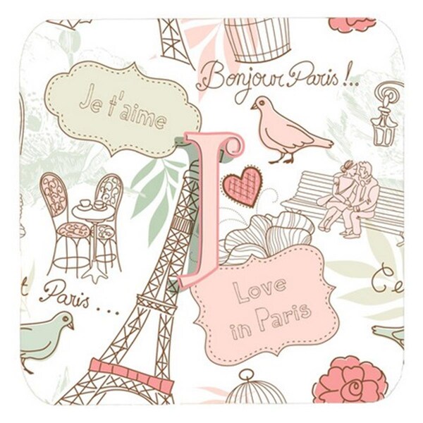 Carolines Treasures Letter J Love In Paris Pink Foam Coasters- Set of 4 - CJ2002-JFC