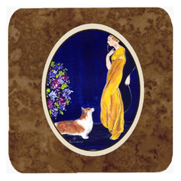 Carolines Treasures Lady With Her Corgi Foam Coasters- Set of 4 - SS8546FC
