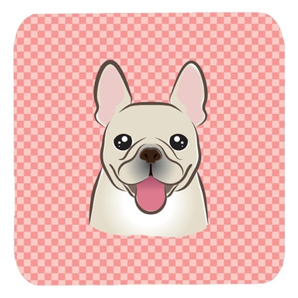 Carolines Treasures 3.5 x 3.5 In. Checkerboard Pink French Bulldog Foam Coasters- Set of 4 - BB1238FC