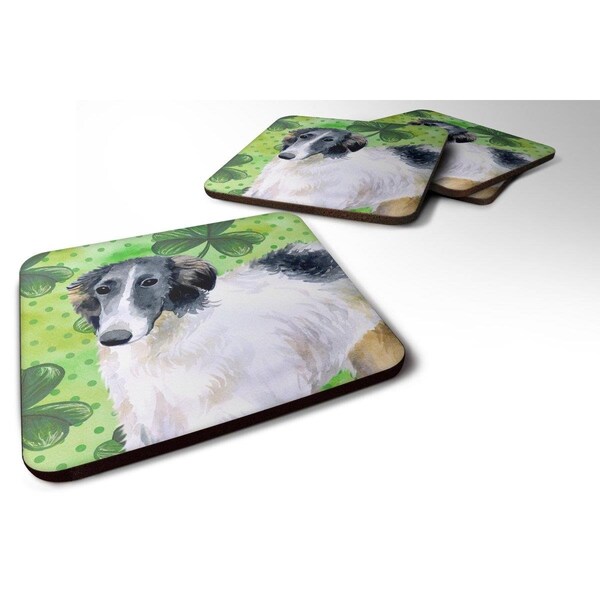 Carolines Treasures Borzoi St.Patricks Foam Coaster, 3.5 x 3.5 in. - Set of 4 - BB9846FC