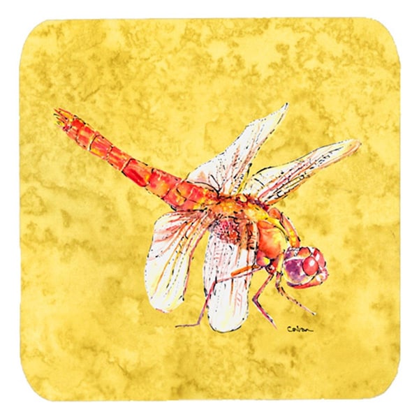 Carolines Treasures Dragonfly On Yellow Foam Coasters- Set of 4 - 8866FC
