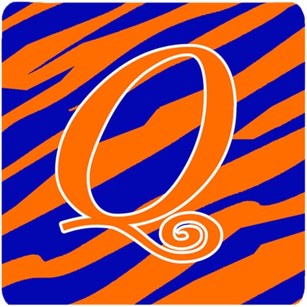 Carolines Treasures Monogram - Tiger Stripe Blue And Orange Foam Coasters, Initial Letter Q, 4PK - CJ1036-QFC
