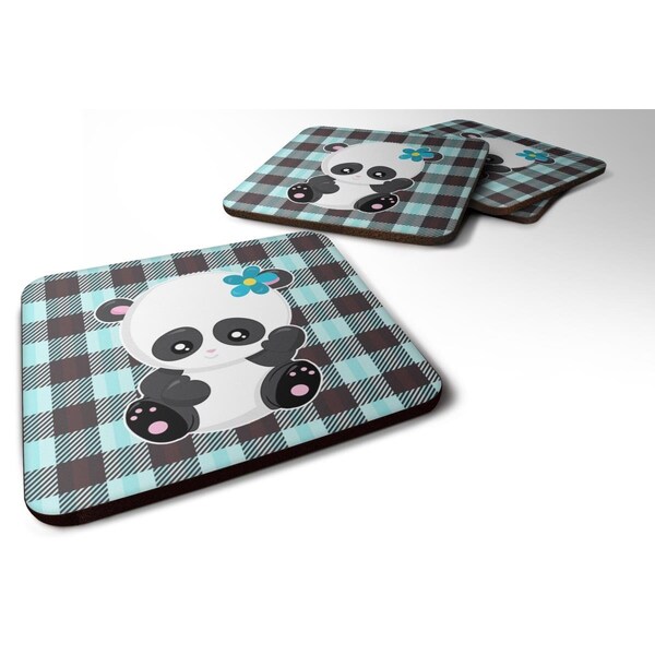 Carolines Treasures Panda on Plaid Foam Coasters - Set of 4 - BB6800FC