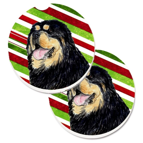 Carolines Treasures Tibetan Mastiff Candy Cane Holiday Christmas Cup Holder Car Coaster, 2PK - SS4581CARC