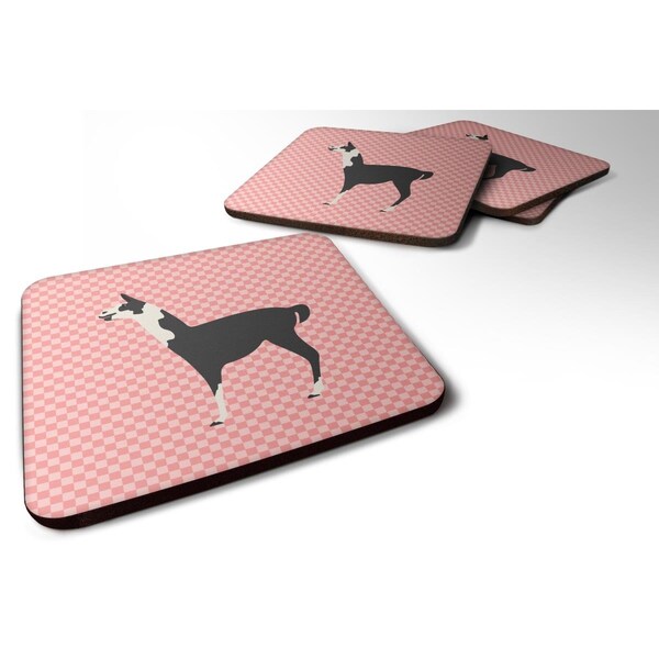 Carolines Treasures Llama Q Ara Pink Check Foam Coaster, Set of 4 - BB7918FC