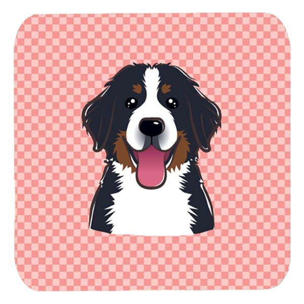 Carolines Treasures 3.5 x 3.5 In. Checkerboard Pink Bernese Mountain Dog Foam Coasters, 4PK - BB1237FC