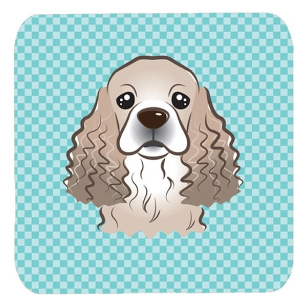 Carolines Treasures 3.5 x 3.5 In. Checkerboard Blue Cocker Spaniel Foam Coasters- Set of 4 - BB1154FC