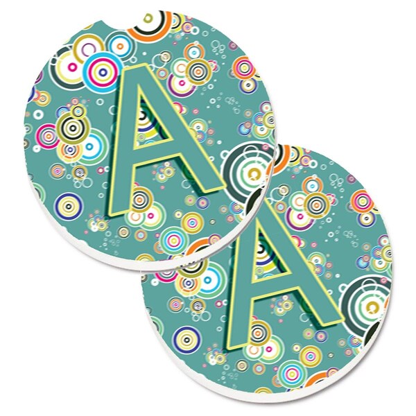 Carolines Treasures Letter A Circle Circle Teal Initial Alphabet Cup Holder Car Coaster, 2PK - CJ2015-ACARC