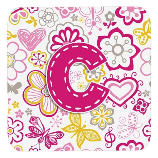 Carolines Treasures Letter C Flowers And Butterflies Pink Foam Coasters- Set of 4 - CJ2005-CFC