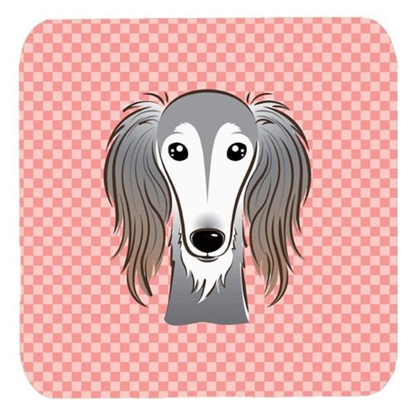 Carolines Treasures 3.5 x 3.5 In. Checkerboard Pink Saluki Foam Coasters- Set of 4 - BB1229FC